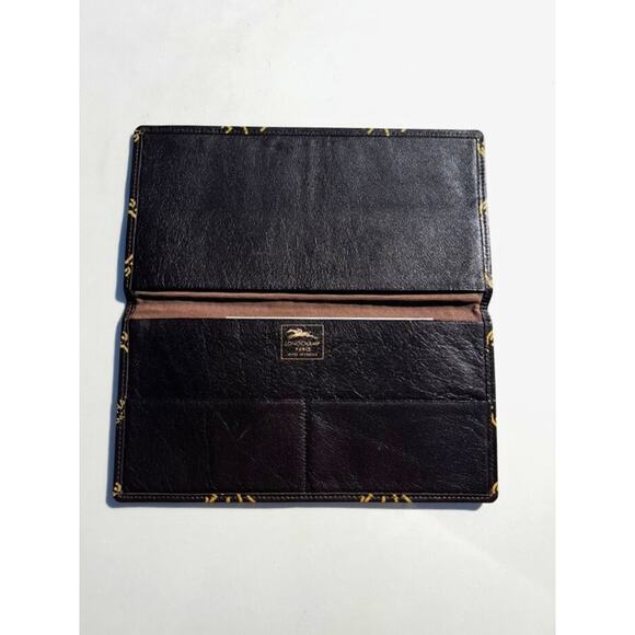 Longchamp Paris Black Leather Gold Horse Print Checkbook Wallet France Vintage - Picture 5 of 8
